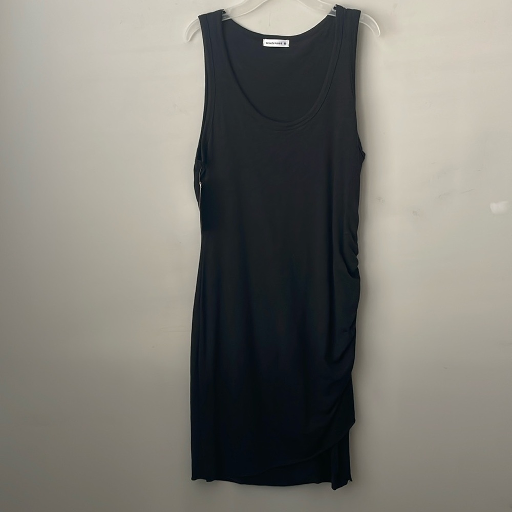 Wasabi + Mint Black Side Ruched Fitted Midi Dress Sleeveless Women’s Medium